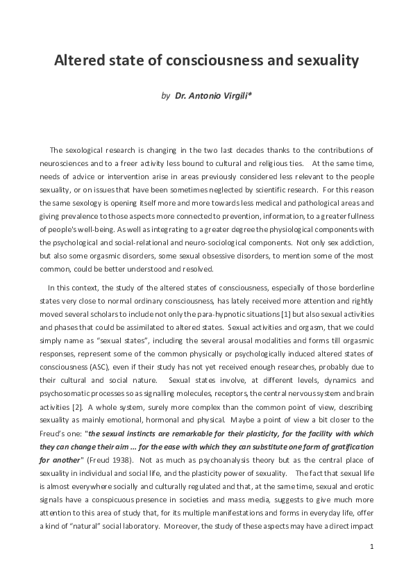 (PDF) Altered state of consciousness and sexuality