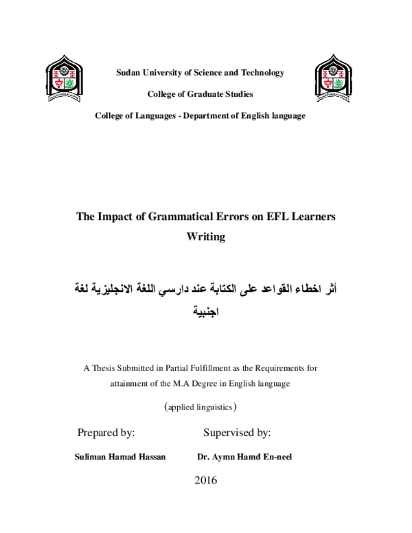 (PDF) The Impact of Grammatical Errors on EFL Learners Writing