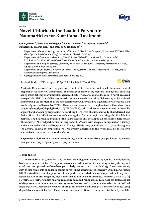 (PDF) Novel ChlorhexidineLoaded Polymeric Nanoparticles for Root Canal