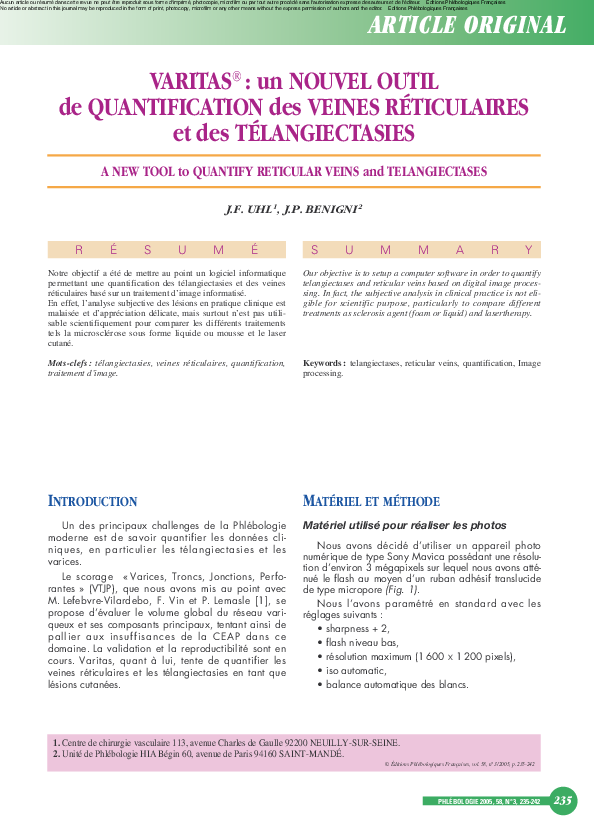 (PDF) Varitas® : Un nouvel outil de quantification des veines ...