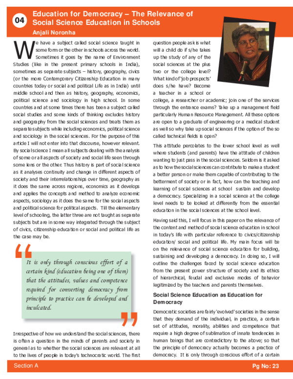 (PDF) Education for democracy – the relevance of social science ...