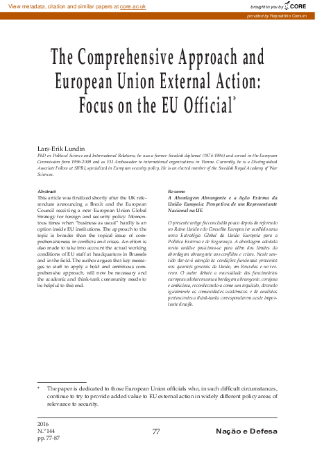 (PDF) The comprehensive approach and European Union external action ...