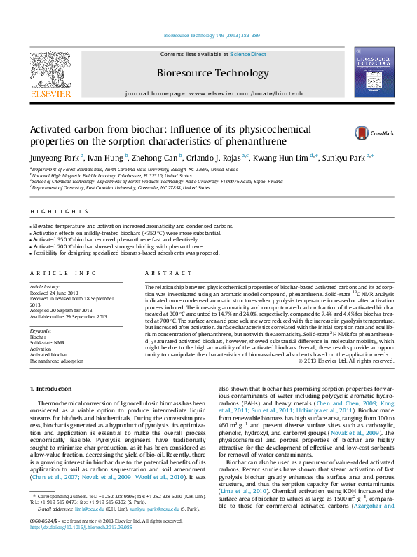 (PDF) Activated carbon from biochar: Influence of its physicochemical ...