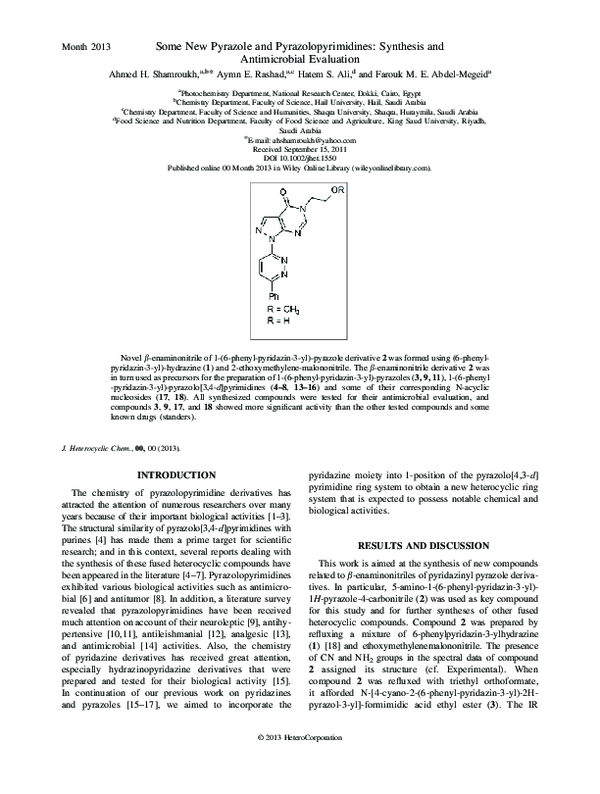 (PDF) Some New Pyrazole and Pyrazolopyrimidines: Synthesis and ...