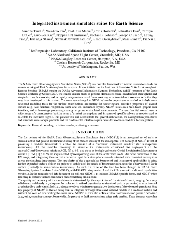 (PDF) Integrated instrument simulator suites for Earth science