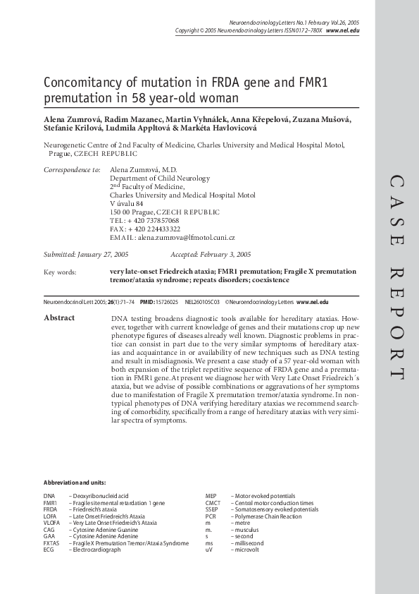 (PDF) Concomitancy of mutation in FRDA gene and FMR1 premutation in 58 ...