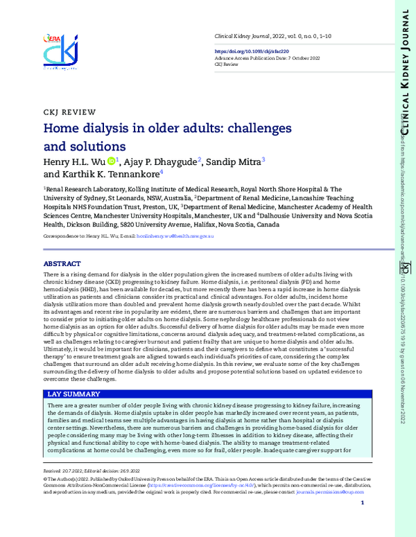 (PDF) Home dialysis in older adults challenges and solutions Henry
