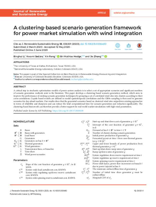 (PDF) A clustering-based scenario generation framework for power market ...