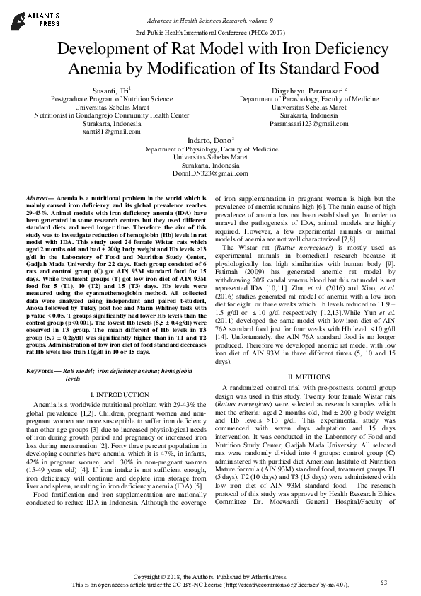 (PDF) Development of Rat Model with Iron Deficiency Anemia by ...