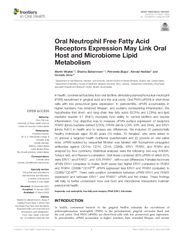 (PDF) Oral Neutrophil Free Fatty Acid Receptors Expression May Link ...