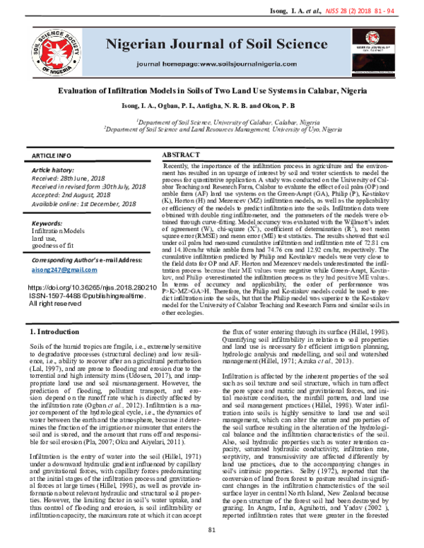 (PDF) Evaluation of Infiltration Models in Soils of Two Land Use ...