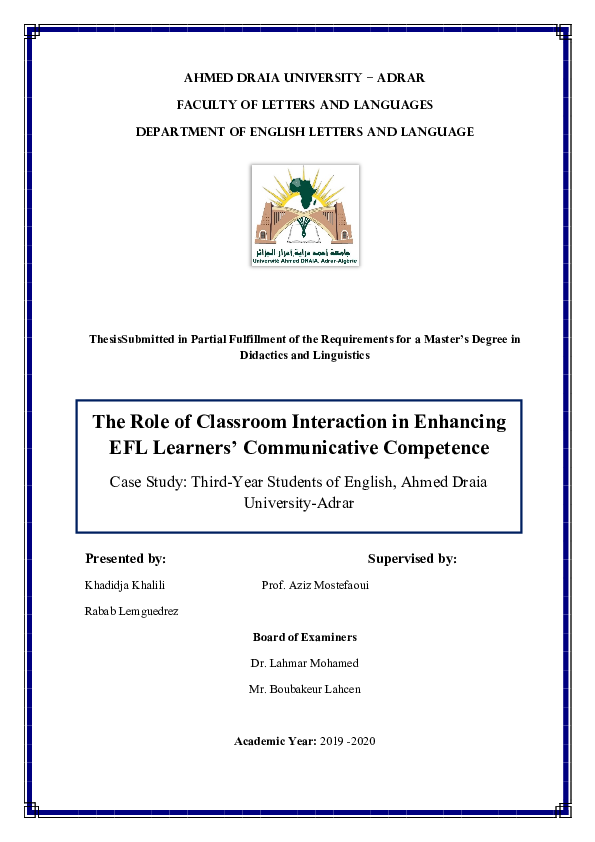 (PDF) The Role of Classroom Interaction in Enhancing EFL Learners ...