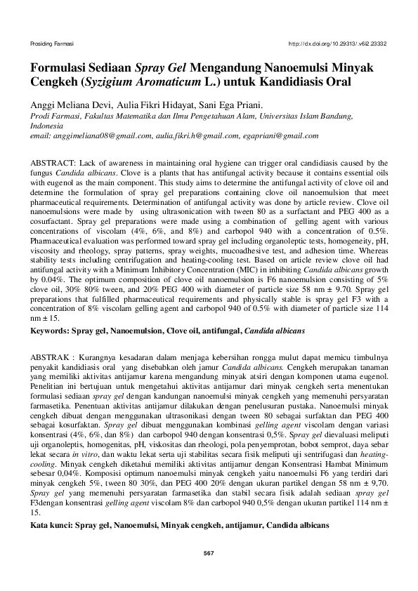 (PDF) Formulasi Sediaan Spray Gel Mengandung Nanoemulsi Minyak Cengkeh
