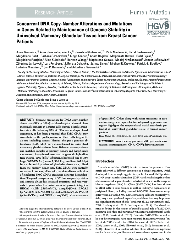 (PDF) Concurrent DNA Copy Number Alterations and Mutations in Genes ...