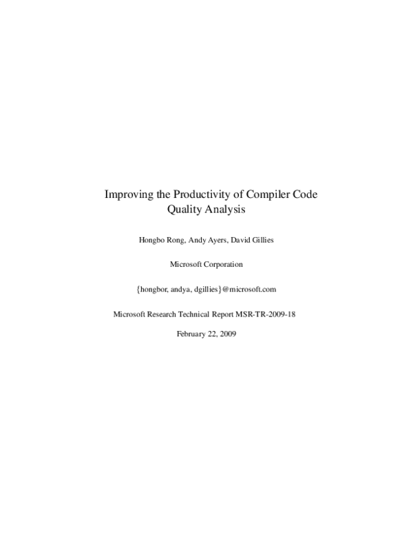 (PDF) Improving the Productivity of Compiler Code Quality Analysis