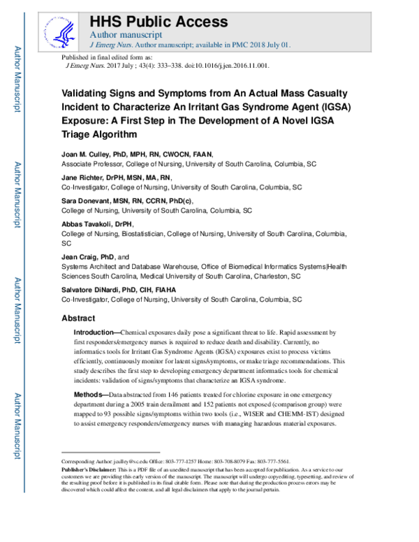 (PDF) Validating Signs and Symptoms From An Actual Mass Casualty ...