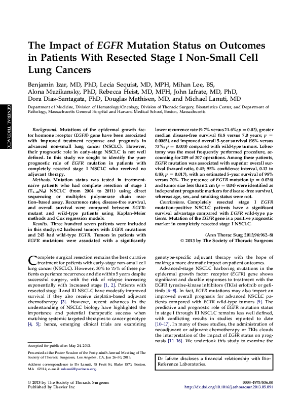 (PDF) The Impact of EGFR Mutation Status on Outcomes in Patients With ...