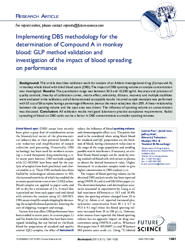(PDF) Implementing DBS methodology for the determination of Compound A