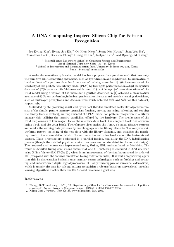 (PDF) A DNA computing-inspired silicon chip for pattern recognition