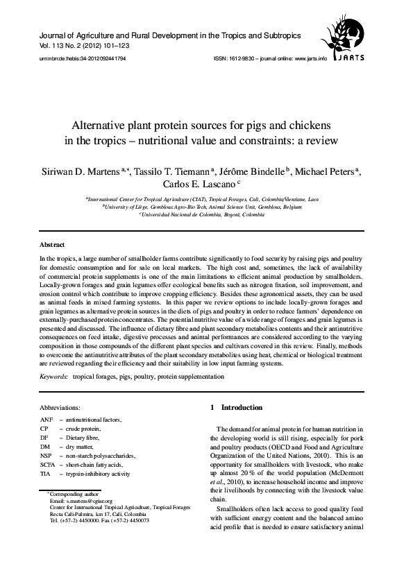 (PDF) Alternative plant protein sources for pigs and chickens in the ...