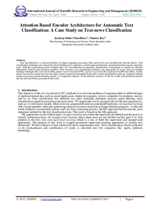 (PDF) Attention Based Encoder Architecture for Automatic Text ...