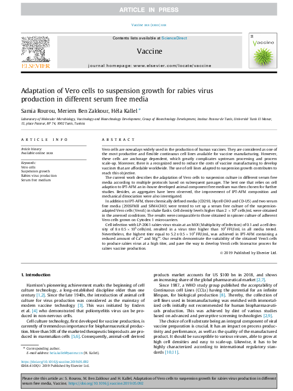 (PDF) Adaptation of Vero cells to suspension growth for rabies virus ...