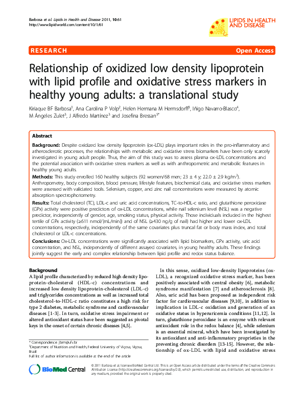 (PDF) Relationship of oxidized low density lipoprotein with lipid ...