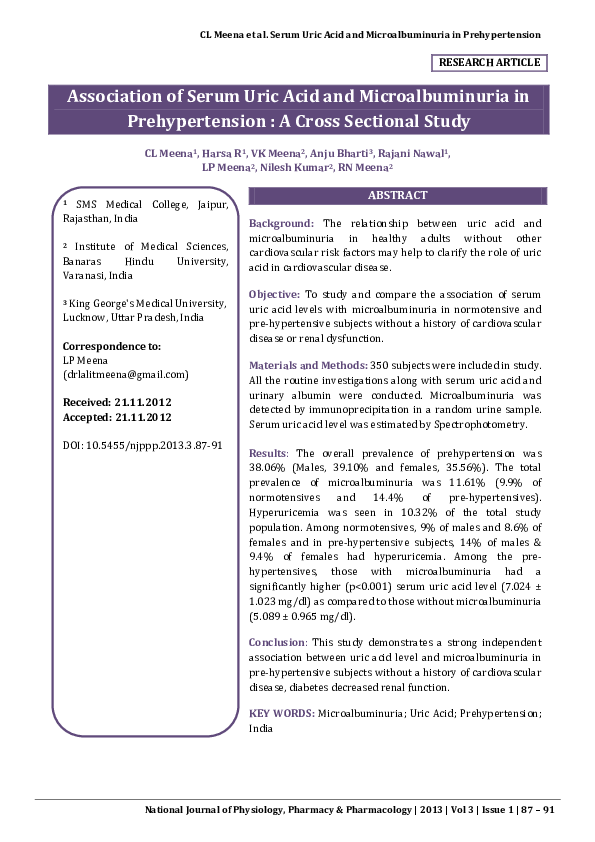 (PDF) Association of serum uric acid and microalbuminuria in ...