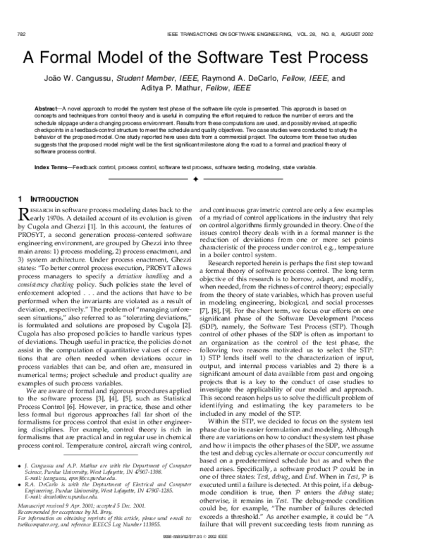 (PDF) A formal model of the software test process