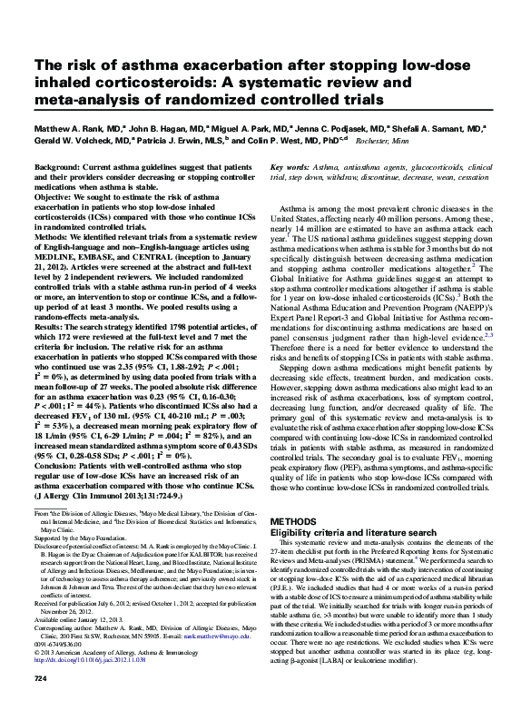(PDF) The risk of asthma exacerbation after stopping lowdose inhaled corticosteroids A