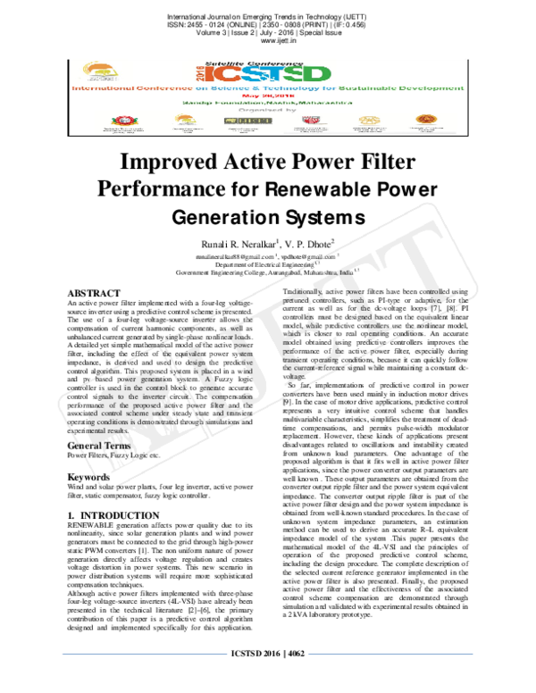(PDF) Improved Active Power Filter Performance for Renewable Power ...
