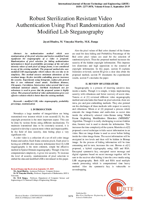 (PDF) Robust Sterilization Resistant Video Authentication Using Pixel ...