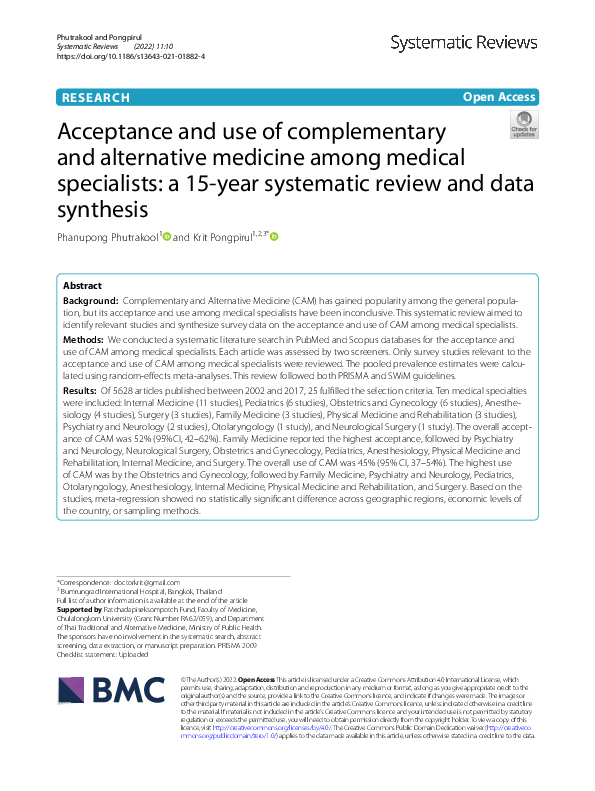 (PDF) Acceptance and use of complementary and alternative medicine ...