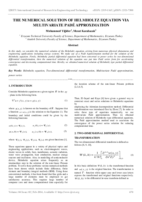 (PDF) The Numerical Solution of Helmholtz Equation via Multivariate ...
