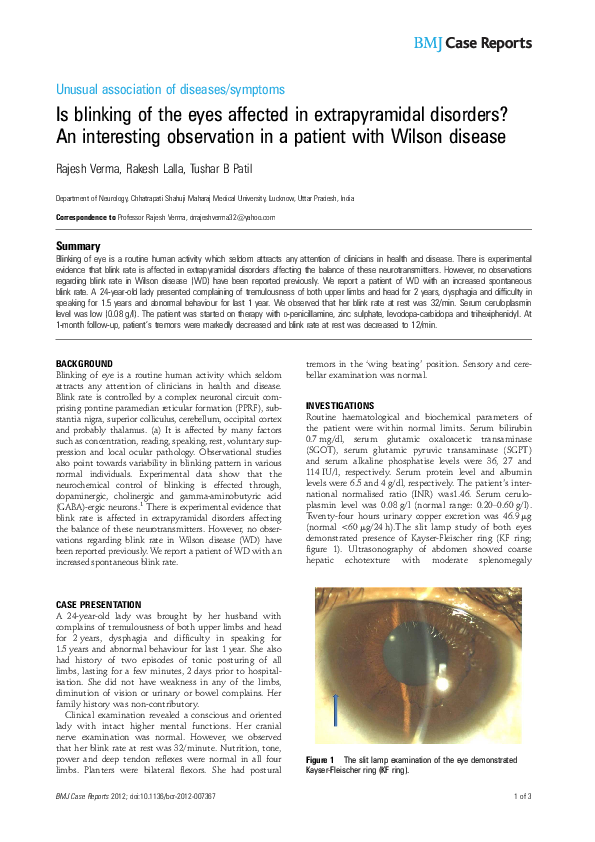(PDF) Is blinking of the eyes affected in extrapyramidal disorders? An