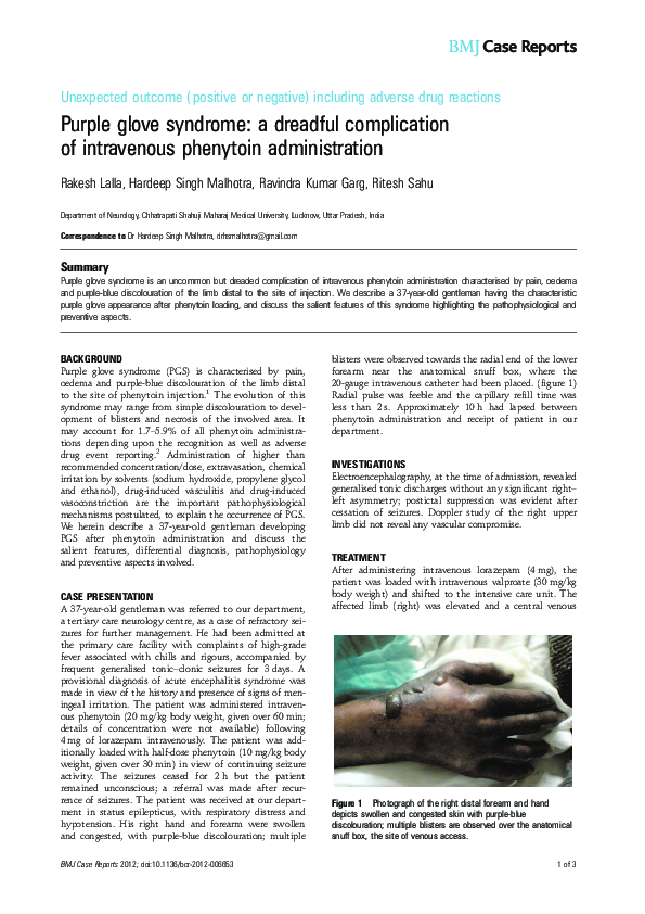 (PDF) Purple glove syndrome: a dreadful complication of intravenous ...