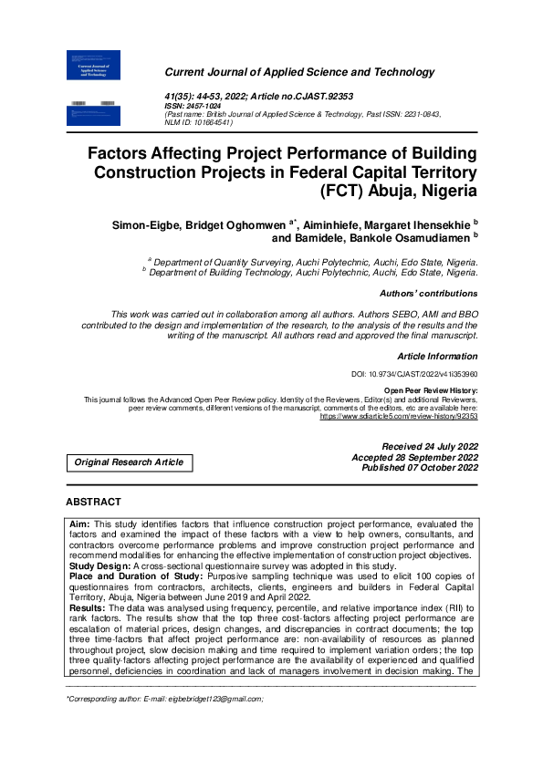 (PDF) Factors Affecting Project Performance of Building Construction ...