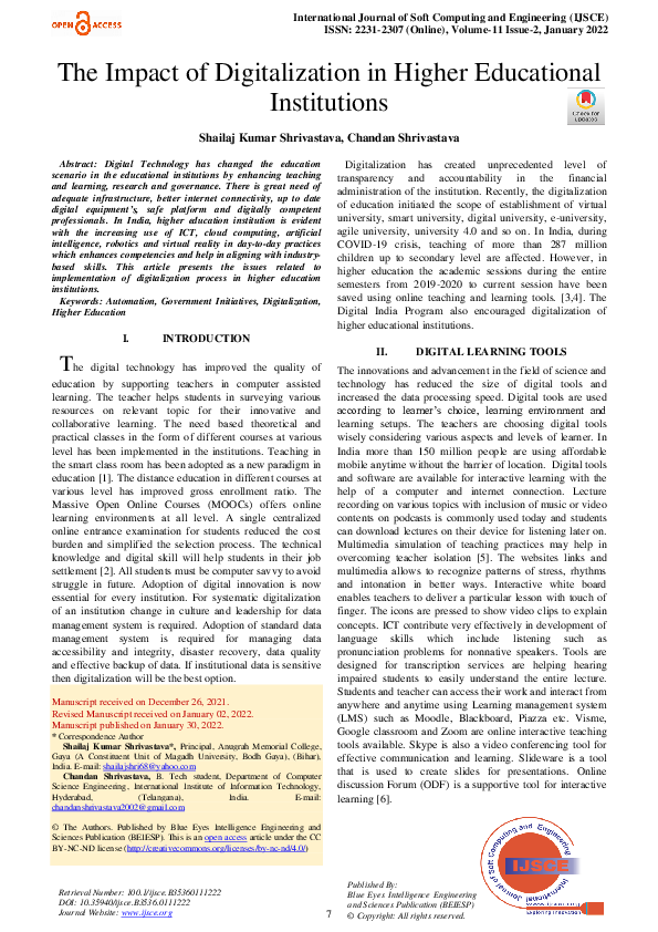 (PDF) The Impact of Digitalization in Higher Educational Institutions