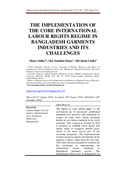 (PDF) Implementation of the Core International Labour Rights Regime in ...