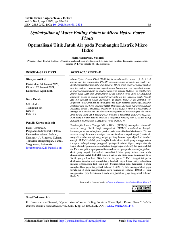 (PDF) Optimization of Water Falling Points in Micro Hydro Power Plants