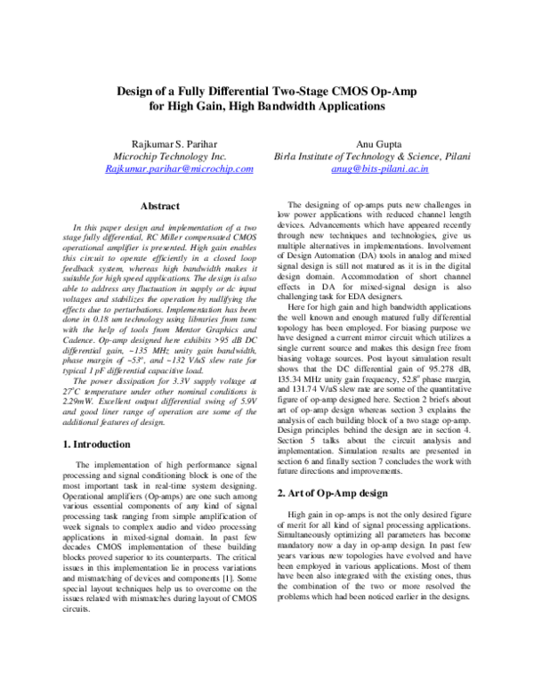 (PDF) Design of a Fully Differential Two-Stage CMOS Op-Amp for High ...