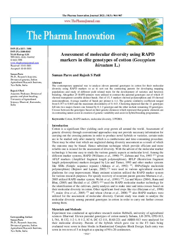 (PDF) Assessment of molecular diversity using RAPD markers in elite ...