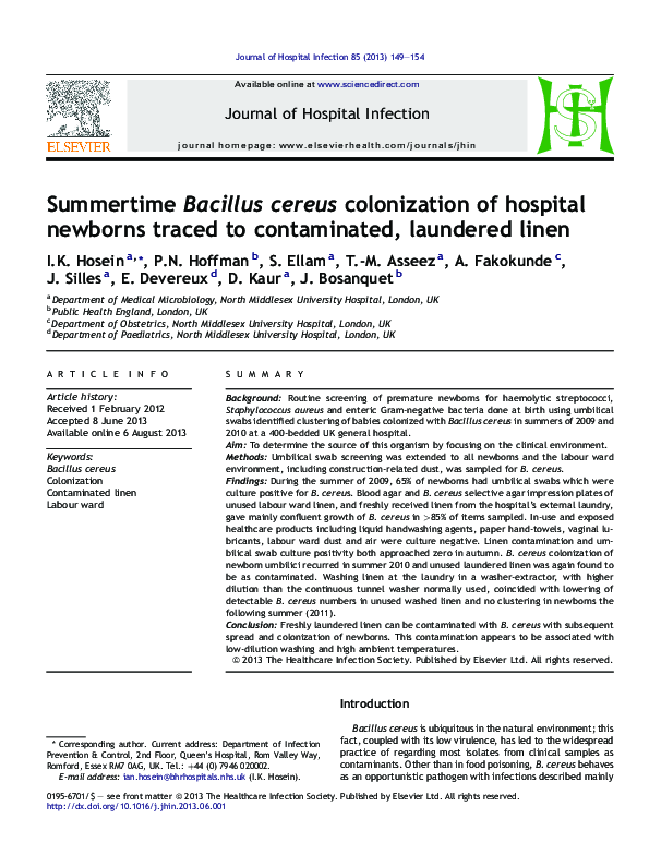 (PDF) Summertime Bacillus cereus colonization of hospital newborns ...