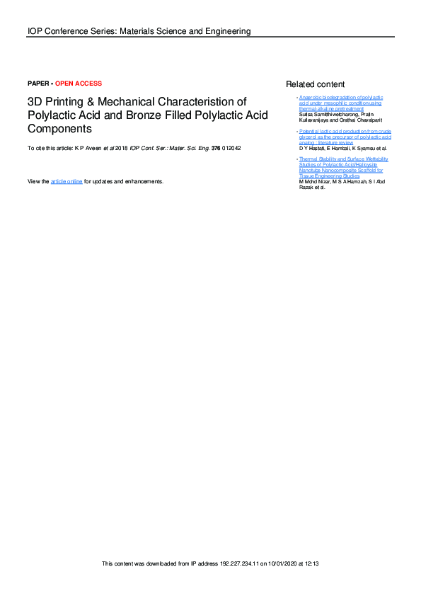 (PDF) 3D Printing & Mechanical Characteristion of Polylactic Acid and ...
