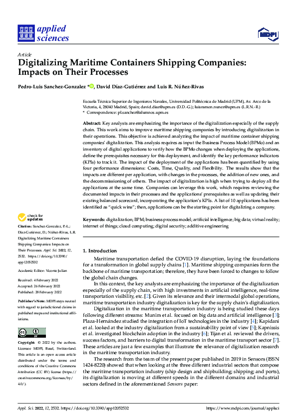 (PDF) Digitalizing Maritime Containers Shipping Companies: Impacts on ...