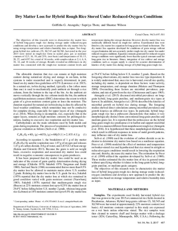(PDF) Dry Matter Loss for Hybrid Rough Rice Stored under Reduced Oxygen ...