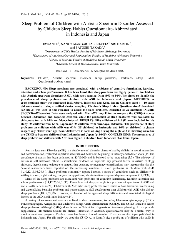 (PDF) Sleep Problem of Children with Autistic Spectrum Disorder ...