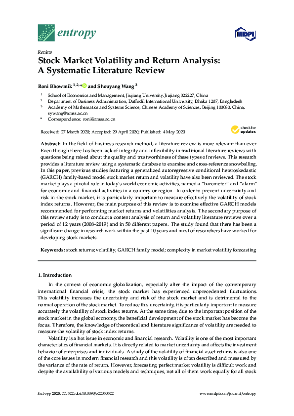 (PDF) Stock Market Volatility and Return Analysis: A Systematic ...