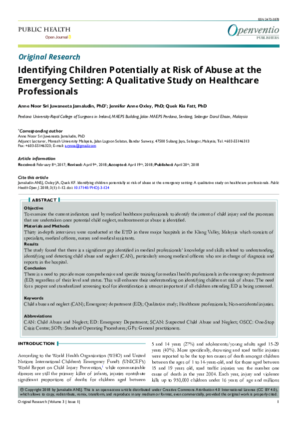 (PDF) Identifying Children Potentially at Risk of Abuse at the ...