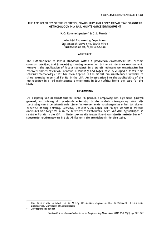 (PDF) The Applicability of the Centeno, Chaudhary and Lopez Repair Time